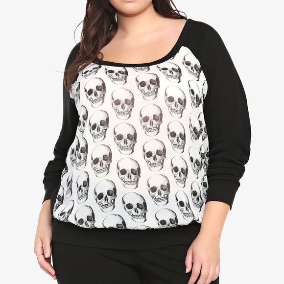 torrid Tops - [Torrid] Skull Print Chiffon Front Pullover